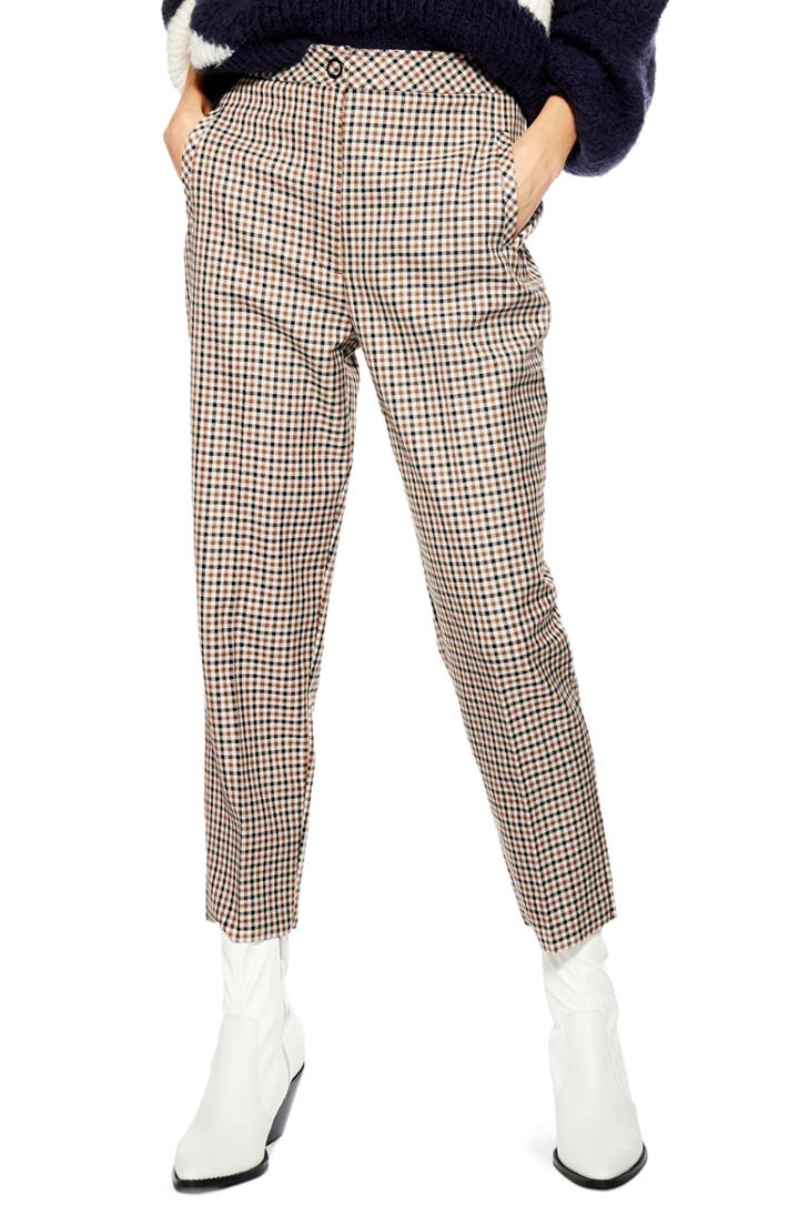 Women's Topshop Bonded Check Tapered Trousers Us (fits Like 0) - Black