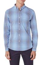Men's Topman Ombre Gingham Woven Shirt, Size - Blue