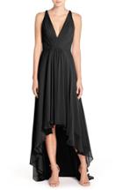 Women's Monique Lhuillier Bridesmaids Deep V-neck Chiffon High/low Gown
