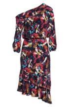 Women's Saloni Lexie Floral Print Silk Off The Shoulder Dress - Blue
