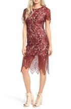 Women's Love, Fire Scallop Lace Dress - Burgundy