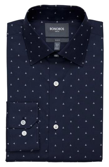Men's Bonobos Talworth Slim Fit Stretch Print Dress Shirt .5 33 - Blue
