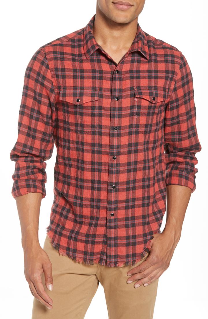 Men's Frame Slim Fit Western Shirt, Size - Red