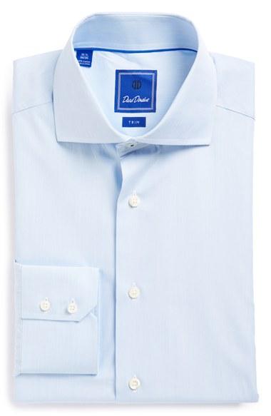 Men's David Donahue Trim Fit Stripe Dress Shirt .5 34/35 - Blue