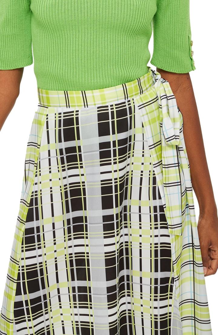 Women's Topshop Obsession Mixed Check Print Midi Skirt Us (fits Like 0) - Green