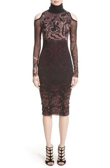 Women's Fuzzi Cold Shoulder Tulle Turtleneck Dress - Burgundy