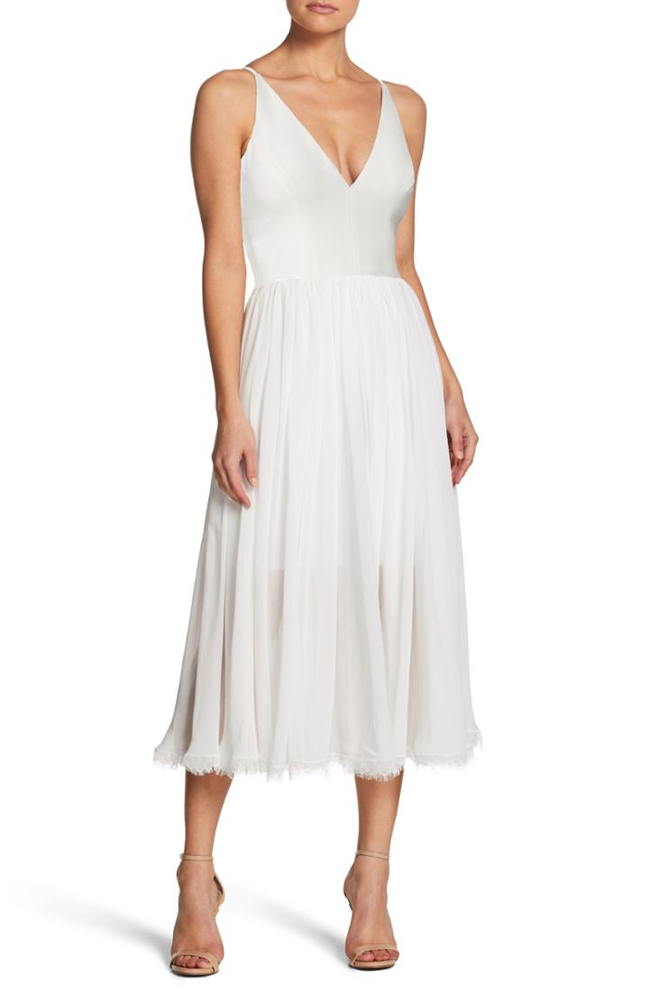 Women's Dress The Population Alicia Mixed Media Midi Dress, Size - White