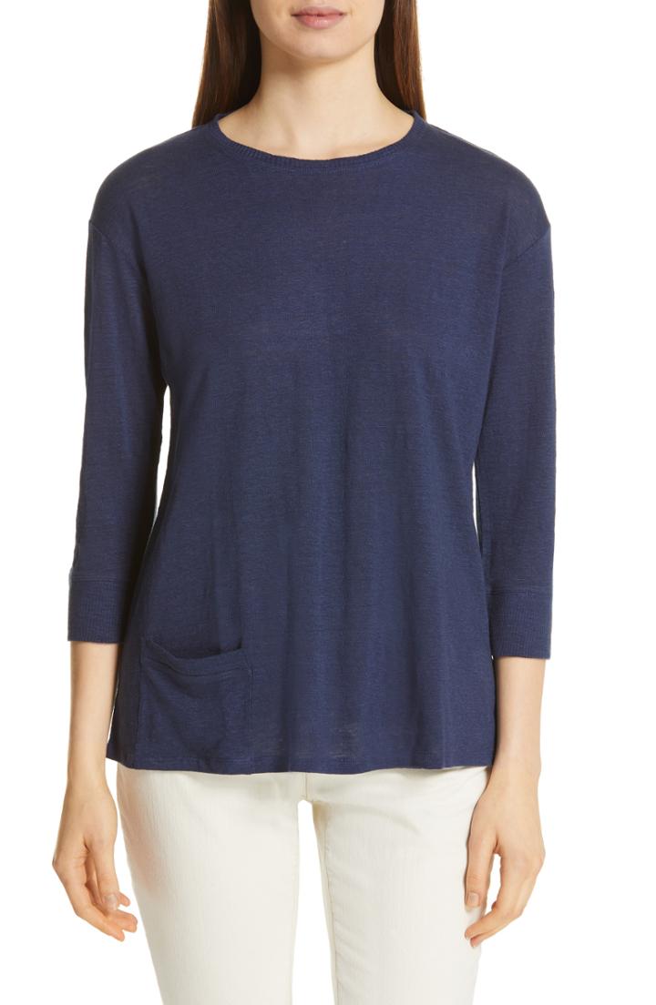 Women's Eileen Fisher Slubbed Organic Linen Tee - Blue