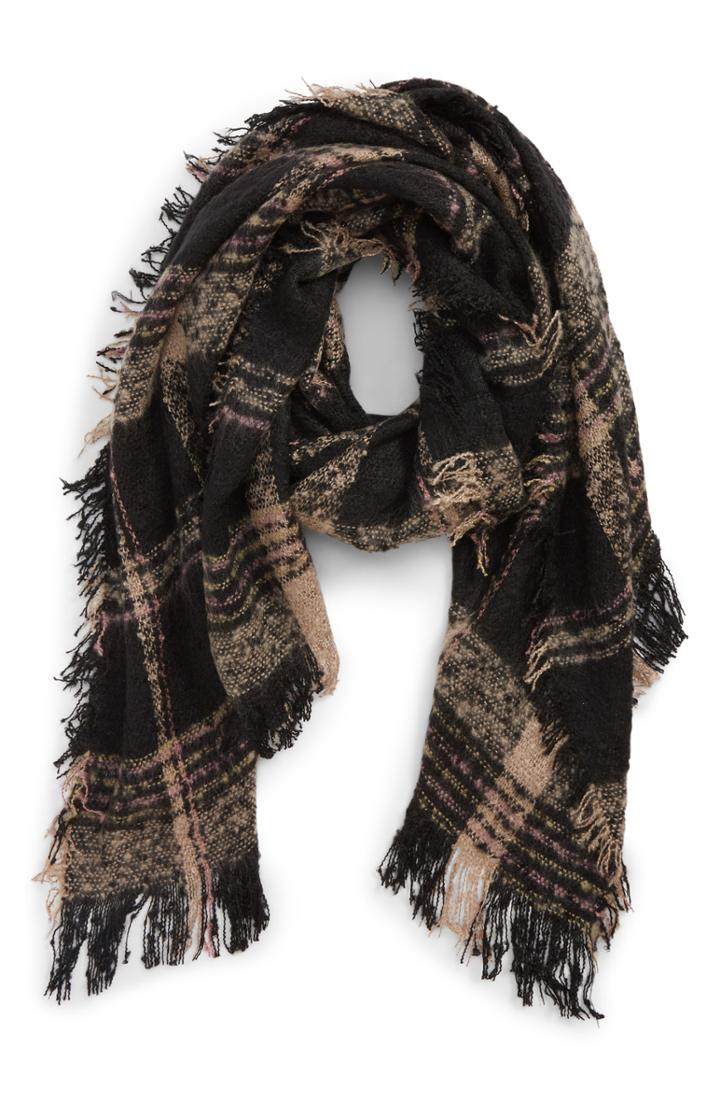 Women's Bp. Oblong Boucle Plaid Scarf, Size - Black