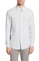 Men's Theory Irving Trim Fit Solid Linen Sport Shirt, Size - Blue