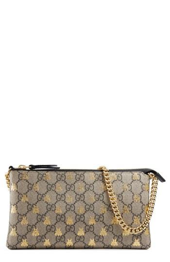 Women's Gucci Linea Bee Gg Supreme Wrist Wallet - Beige