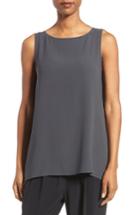 Petite Women's Eileen Fisher Long Bateau Neck Silk Shell, Size P - Grey