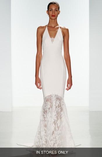 Women's Nouvelle Amsale 'bree' Lace & Crepe Halter Gown, Size In Store Only - Ivory