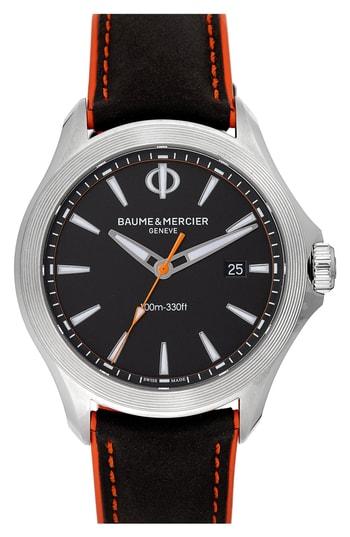 Men's Baume & Mercier Clifton Leather Strap Watch, 42mm