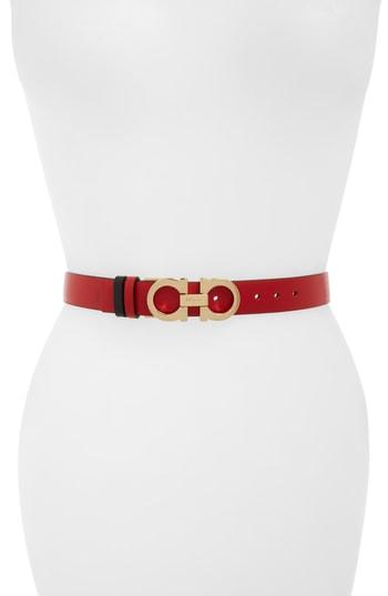 Women's Salvatore Ferragamo Ceylon Reversible Leather Belt 0 - Lipstik Nero