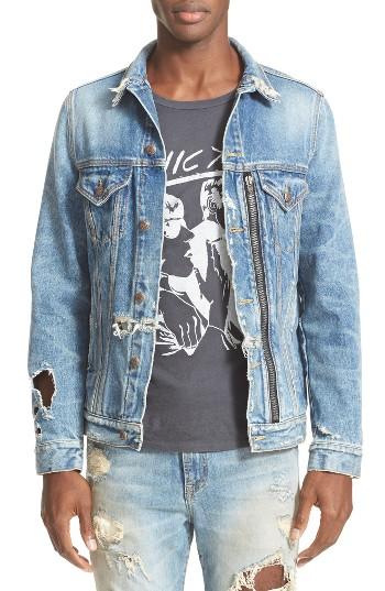 Men's R13 Zip Detail Denim Trucker Jacket