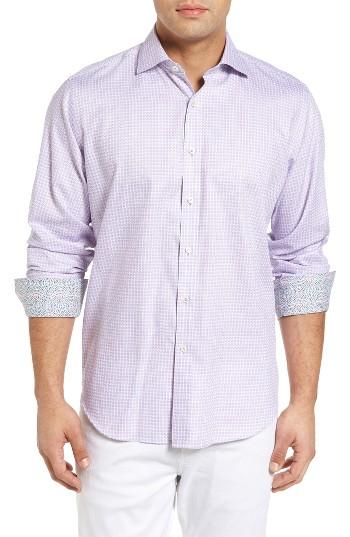 Men's Bugatchi Classic Fit Houndstooth Sport Shirt - Purple