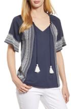 Women's Caslon Embroidered Border Peasant Top - Blue