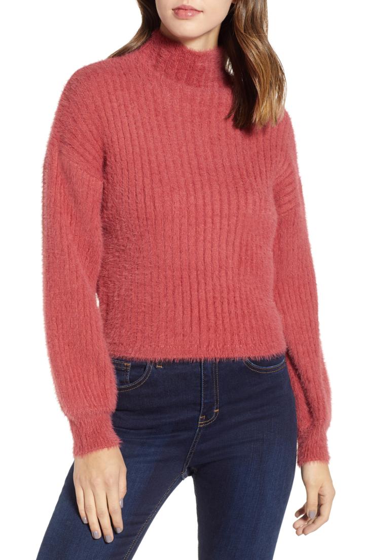 Women's Prima Ribbed Mock Neck Sweater - Orange