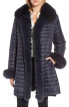 Women's Blue Duck Reversible Water Resistant Genuine Fox Fur Down Coat - Blue