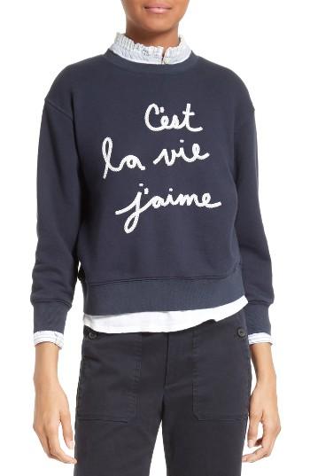 Women's La Vie Rebecca Taylor Logo Embroidered French Terry Pullover
