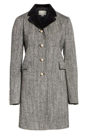 Women's Gucci Velvet Collar Wool Blend Coat Us / 42 It - Black