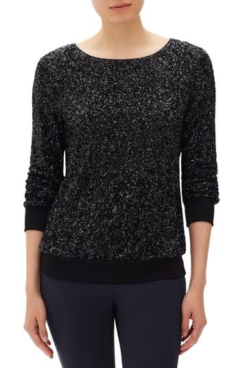 Women's Lafayette 148 New York Nessa Sequin Blouse, Size - Black
