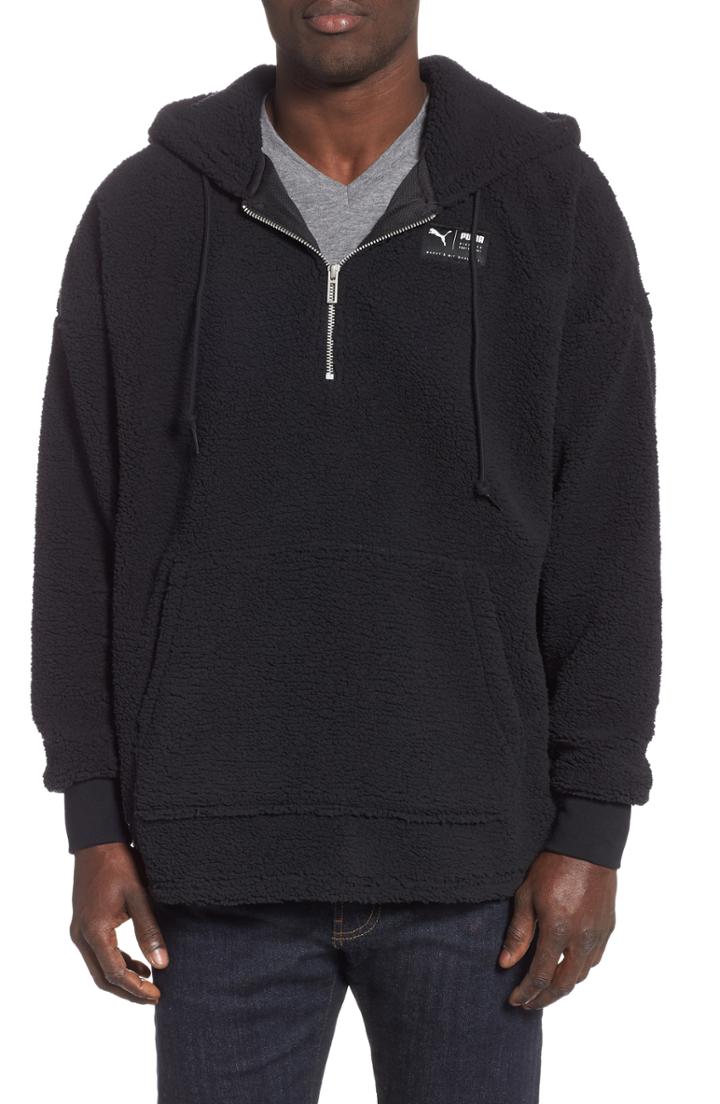 Men's Puma Downtown Fleece Half Zip Hoodie - Black