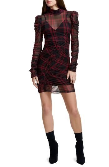 Women's Afrm Angela Mesh Plaid Dress - Red