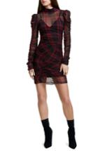 Women's Afrm Angela Mesh Plaid Dress - Red