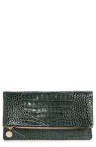 Clare V. Croc Embossed Leather Foldover Clutch -
