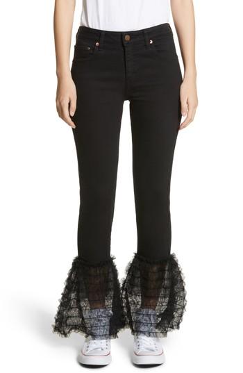 Women's Tu Es Mon Tresor Tulle Hem Flare Jeans - Black