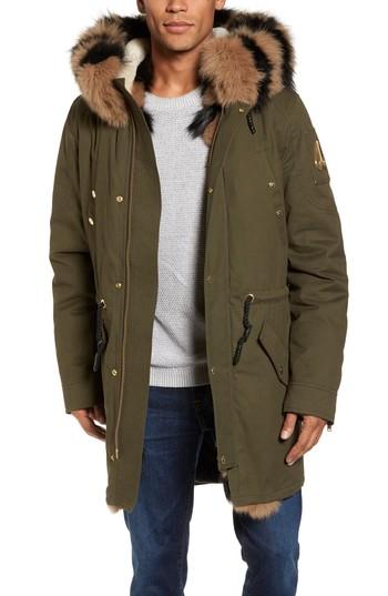 Men's Moose Knuckles Shapiro Parka With Genuine Fox Fur, Rabbit Fur & Shearling - Green
