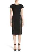 Women's St. John Collection Leather Panel Milano Pique Knit Dress