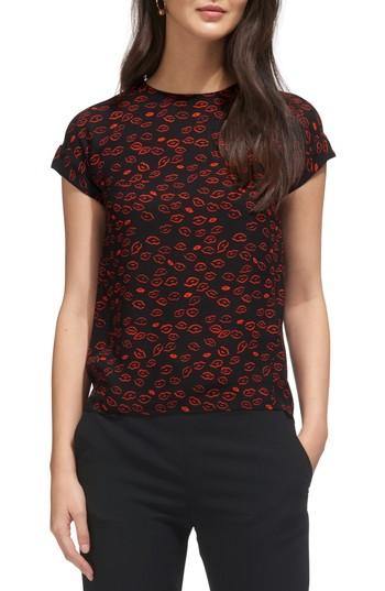 Women's Whistles Lips Print Top - Black