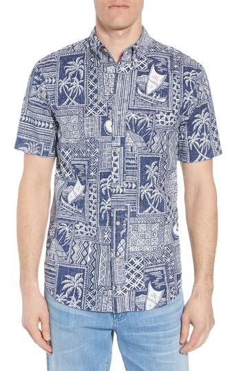 Men's Reyn Spooner Tapa Wrappa Tailored Fit Sport Shirt - Blue