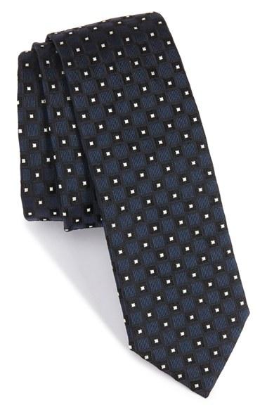 Men's Boss Geometric Silk Skinny Tie, Size - Blue