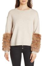 Women's Alice + Olivia Shiela Genuine Fox Fur Cuff Sweater - Brown