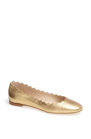 Women's Chloe 'lauren' Scalloped Ballet Flat .5us / 40.5eu - Metallic