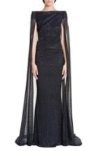 Women's Talbot Runhof Cape Back Ruched Metallic Gown