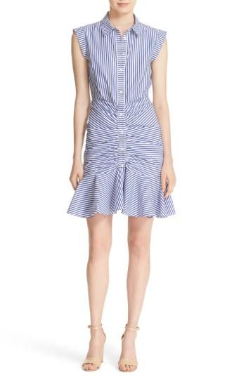 Women's Veronica Beard Bell Stripe Ruched Shirtdress - Blue