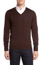 Men's John Smedley 'bobby' Easy Fit V Neck Wool Sweater - Brown