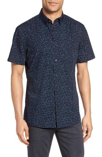Men's Nordstrom Men's Shop Slim Fit Dot Print Sport Shirt, Size - Blue