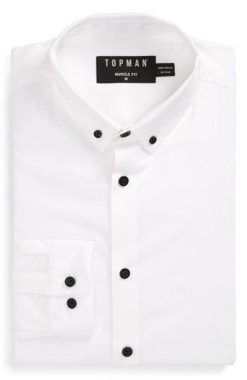 Men's Topman Muscle Fit Smart Shirt, Size - White
