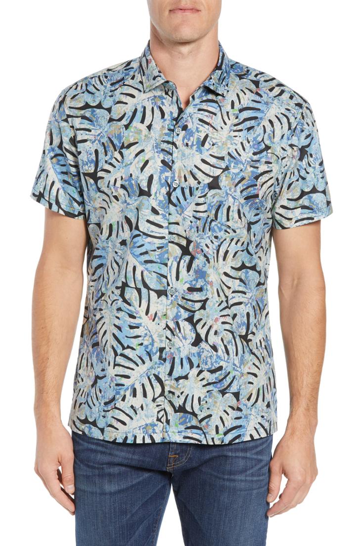Men's Tori Richard Jasper Leaves Trim Fit Sport Shirt, Size - Black