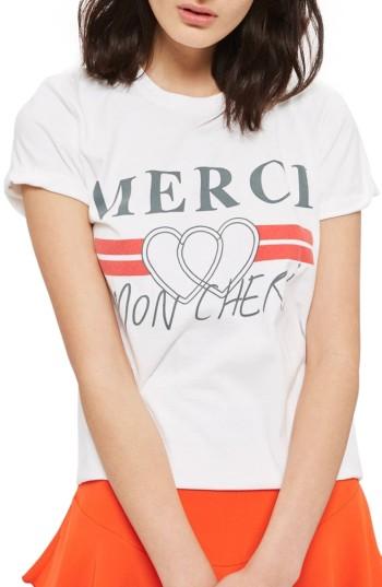 Petite Women's Topshop Merci Mon Cheri Tee - White