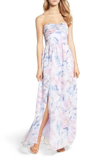 Women's Plum Pretty Sugar Floral Strapless Gown - Purple