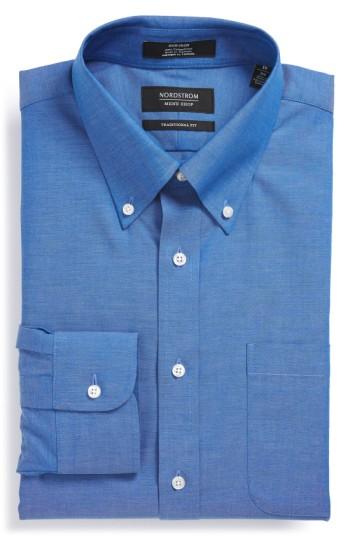 Men's Nordstrom Men's Shop Traditional Fit Non-iron Solid Dress Shirt - 35 - Blue