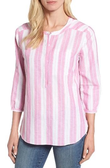 Women's Nydj Pleat Back Stripe Blouse - Blue