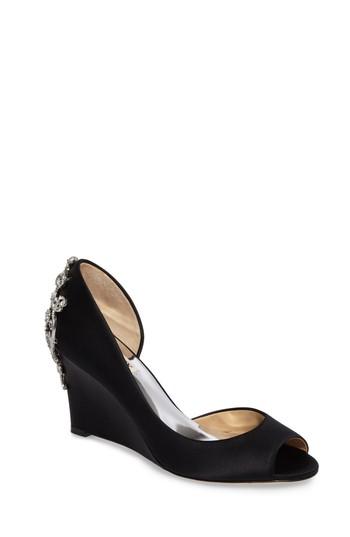 Women's Badgley Mischka Meagan Embellished Peep Toe Wedge W - Beige